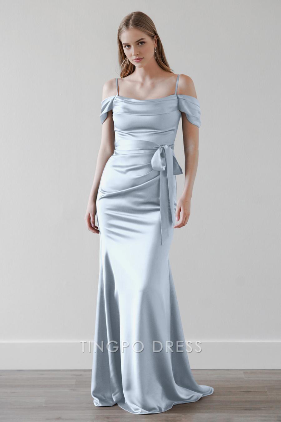 TingPo Wholesale Elegant Shoulder slimming shoulder strap tight bow mop dance dress formal women's dress